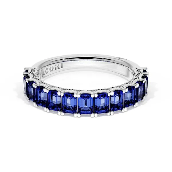 Emerald Cut Blue Sapphire Eternity Band in Platinum Aires Jewelers Morris Plains, NJ