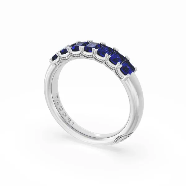 Emerald Cut Blue Sapphire Eternity Band in 18kt White Gold Aires Jewelers Morris Plains, NJ