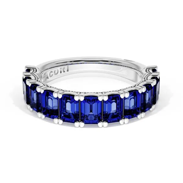 Emerald Cut Blue Sapphire Eternity Band in Platinum Aires Jewelers Morris Plains, NJ