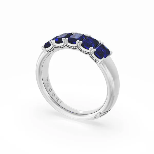 Emerald Cut Blue Sapphire Eternity Band in Platinum Aires Jewelers Morris Plains, NJ