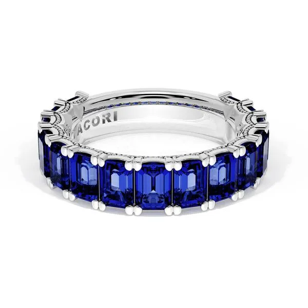 Emerald Cut Blue Sapphire Eternity Band in Platinum Aires Jewelers Morris Plains, NJ