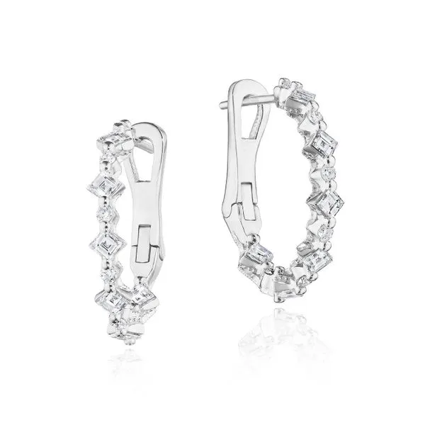 Carré and Round Small Diamond Hoop Earrings in 18kt White Gold Quenan's Fine Jewelers Georgetown, TX
