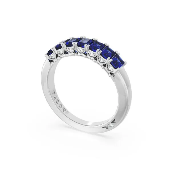 Emerald Cut Blue Sapphire Eternity Band in 18kt White Gold Aires Jewelers Morris Plains, NJ