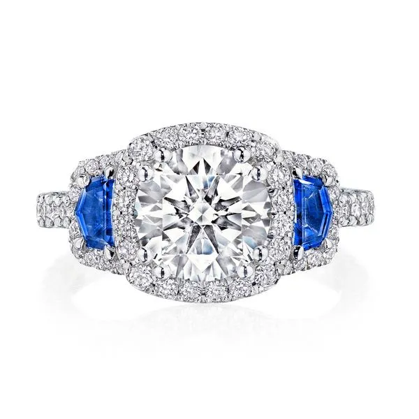 Round with Cushion 3-Stone Engagement Ring Aires Jewelers Morris Plains, NJ
