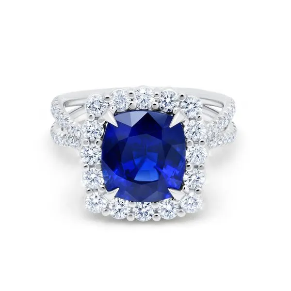 Uneek Precious Collection Halo Cushion Blue Sapphire Engagement Ring Quest Fine Jewelers Fairfax, VA