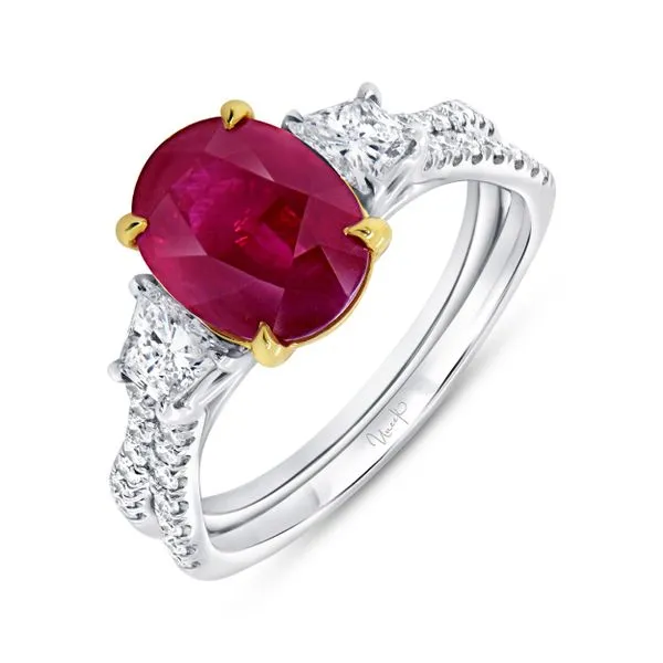 Uneek Precious Collection Three-Stone Oval Ruby Engagement Ring Quest Fine Jewelers Fairfax, VA
