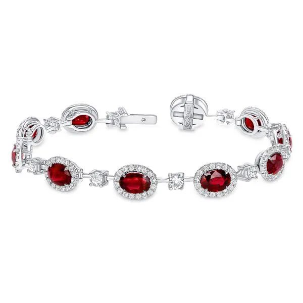 Uneek Precious Collection Halo Oval Ruby Link Bracelet Quest Fine Jewelers Fairfax, VA