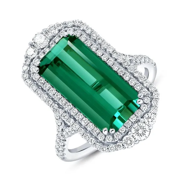 Uneek Precious Collection Double-Halo Elongated-Cushion Green Tourmaline Engagement Ring Diamond Source Jewelers Greenwood Village, CO