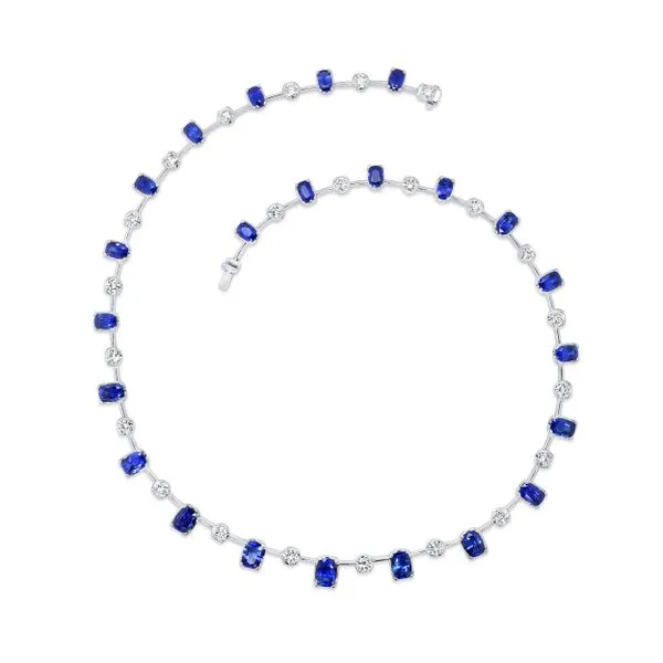 Uneek Precious Collection Cushion Blue Sapphire Link Necklace Diamond Source Jewelers Greenwood Village, CO