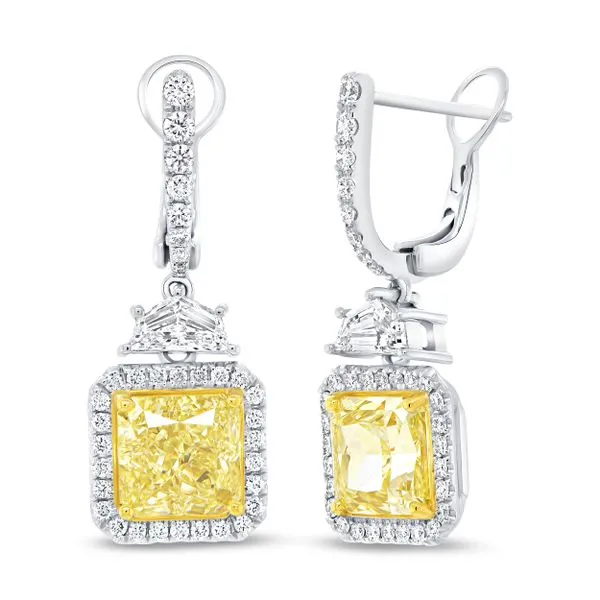 Uneek Natureal Collection Halo Radiant Yellow Diamond Drop Earrings Diamond Source Jewelers Greenwood Village, CO