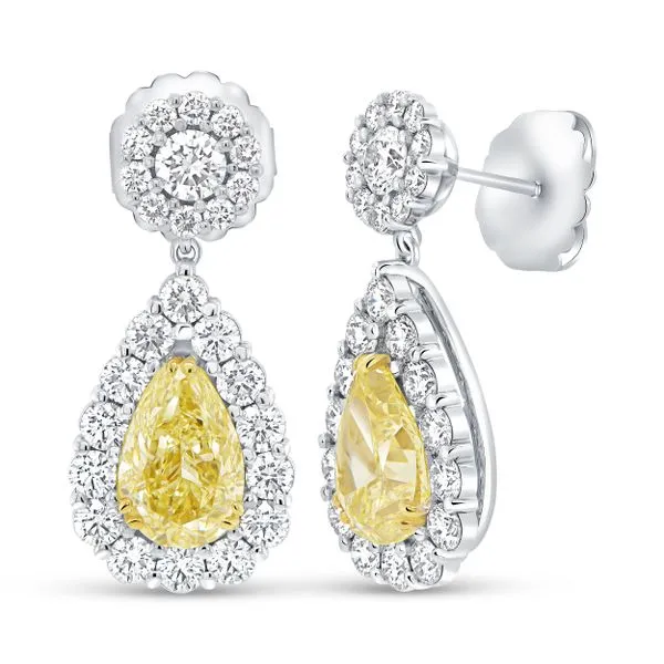 Uneek Natureal Collection Halo Pear Yellow Diamond Drop Earrings Diamond Source Jewelers Greenwood Village, CO