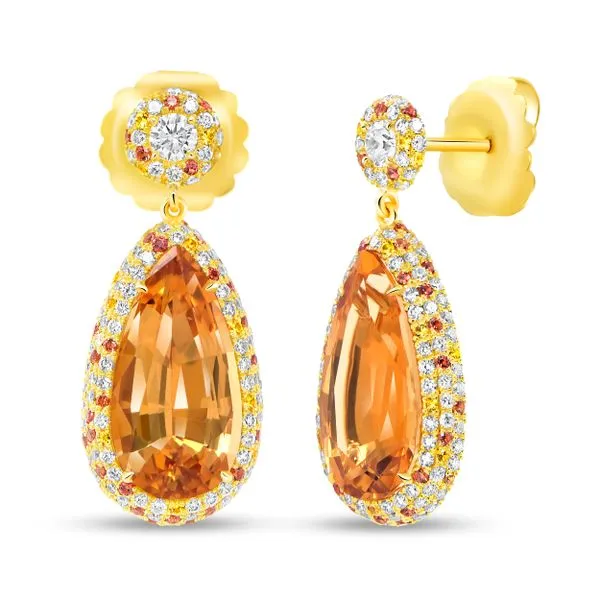 Uneek Precious Collection Halo Pear Topaz Drop Earrings Diamond Source Jewelers Greenwood Village, CO
