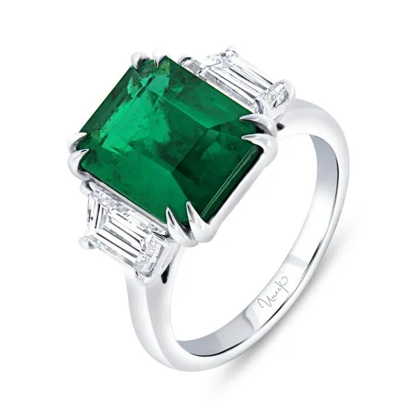 Uneek Precious Collection Three-Stone Octagon Emerald Engagement Ring Mystique Jewelers Alexandria, VA
