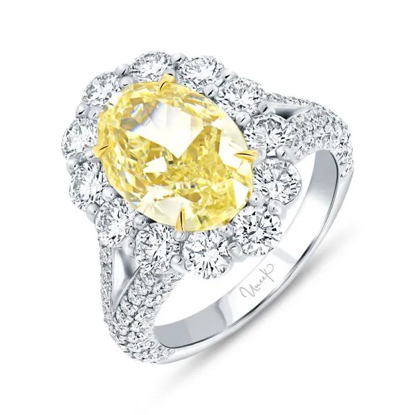 Uneek Natureal Collection Halo Oval Yellow Diamond Engagement Ring Mystique Jewelers Alexandria, VA