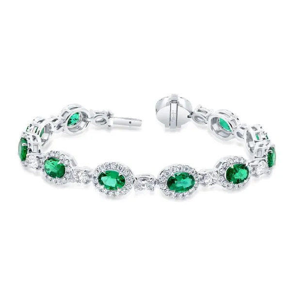 Uneek Precious Collection Halo Oval Emerald Link Bracelet Diamond Source Jewelers Greenwood Village, CO