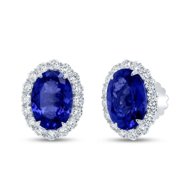Uneek Precious Collection Halo Oval Tanzanite Stud Earrings Diamond Source Jewelers Greenwood Village, CO