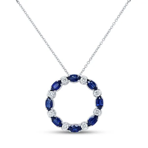 Uneek Precious Collection Circle Oval Blue Sapphire Fashion Pendant Diamond Source Jewelers Greenwood Village, CO