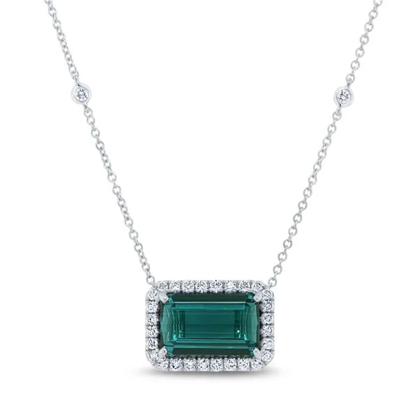 Uneek Precious Collection Halo Emerald Green Tourmaline Drop Pendant Mystique Jewelers Alexandria, VA