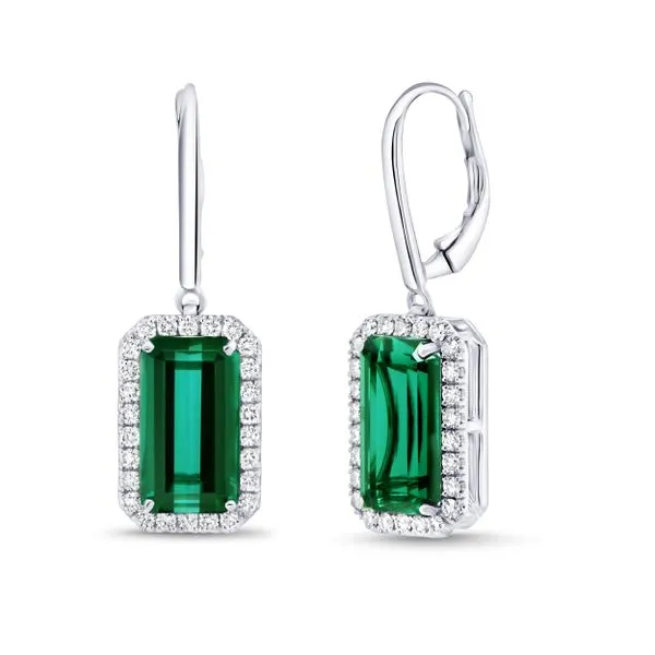 Uneek Precious Collection Halo Emerald Green Tourmaline Drop Earrings Quest Fine Jewelers Fairfax, VA