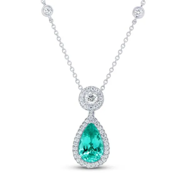 Uneek Precious Collection Halo Pear Paraiba Drop Pendant Diamond Source Jewelers Greenwood Village, CO