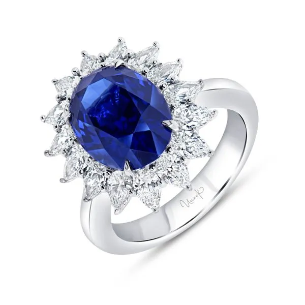Uneek Precious Collection Halo Oval Blue Sapphire Engagement Ring Diamond Source Jewelers Greenwood Village, CO