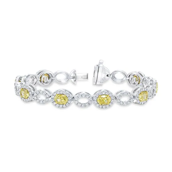 Uneek Natureal Collection Halo Oval Fancy Yellow Diamond Link Bracelet Aires Jewelers Morris Plains, NJ