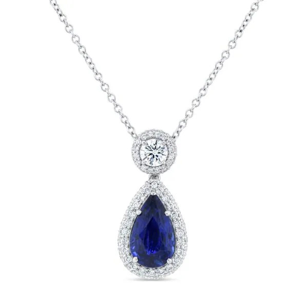 Uneek Precious Collection Pear Blue Sapphire Drop Pendant Quest Fine Jewelers Fairfax, VA