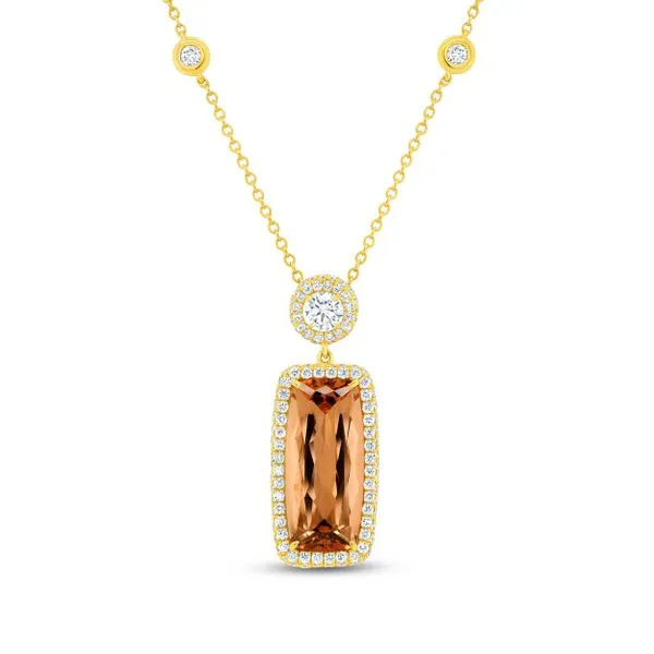 Uneek Precious Collection Halo Elongated-Cushion Topaz Drop Pendant Diamond Source Jewelers Greenwood Village, CO
