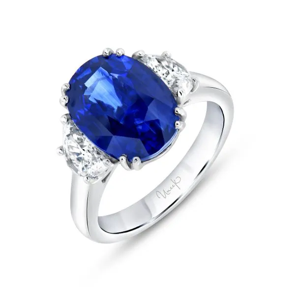 Uneek Precious Collection Three-Stone Oval Blue Sapphire Engagement Ring Diamond Source Jewelers Greenwood Village, CO