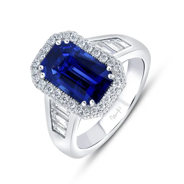 Uneek Precious Collection Tapered Radiant Blue Sapphire Engagement Ring Diamond Source Jewelers Greenwood Village, CO