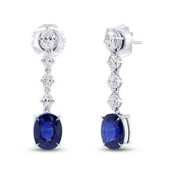 Uneek Precious Collection Oval Blue Sapphire Dangle Earrings Diamond Source Jewelers Greenwood Village, CO