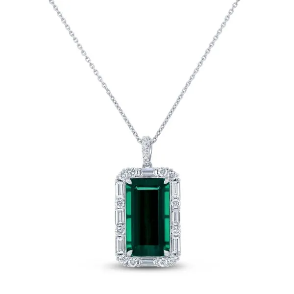 Uneek Precious Collection Halo Emerald Green Tourmaline Drop Pendant Mystique Jewelers Alexandria, VA