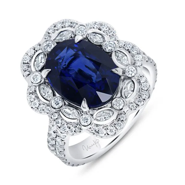 Uneek Precious Collection Double-Halo Oval Blue Sapphire Engagement Ring Quest Fine Jewelers Fairfax, VA