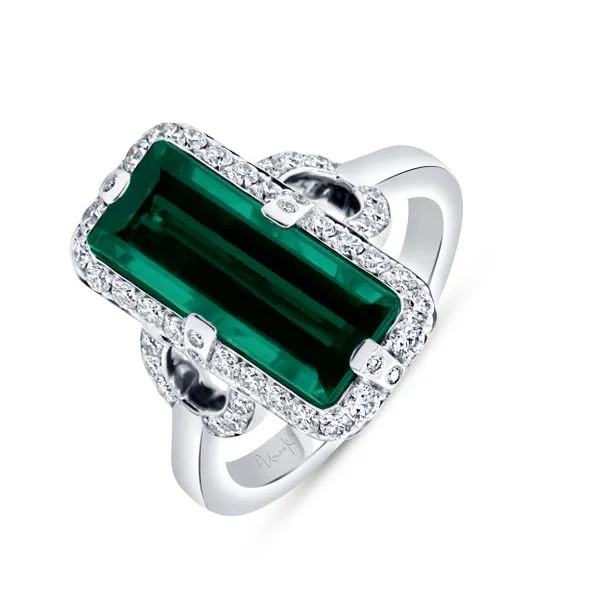 Uneek Precious Collection Halo Emerald Green Tourmaline Engagement Ring Diamond Source Jewelers Greenwood Village, CO
