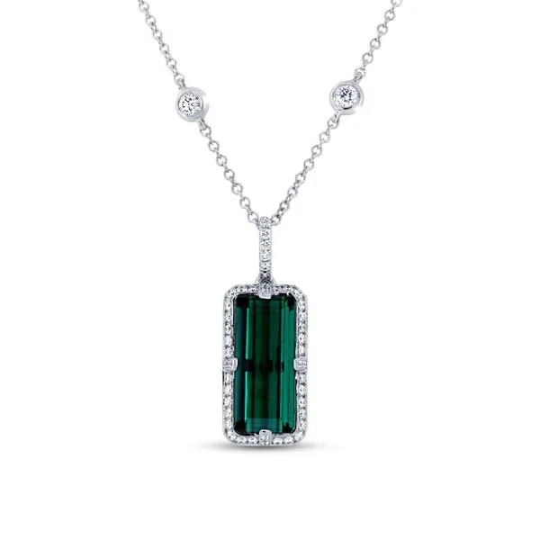 Uneek Precious Collection Halo Emerald Green Tourmaline Drop Pendant Quest Fine Jewelers Fairfax, VA