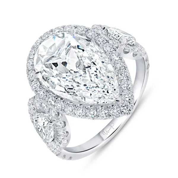 Uneek Signature Collection 3-Stone-Halo Pear Diamond Engagement Ring Mystique Jewelers Alexandria, VA