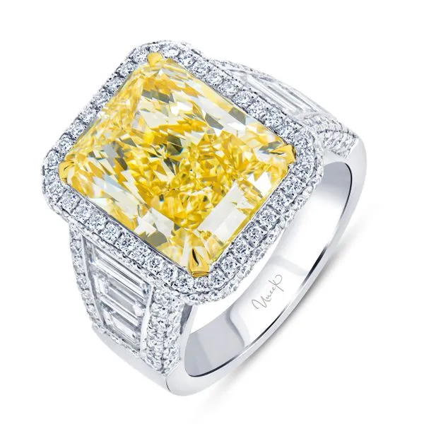 Uneek Natureal Collection Halo Radiant Yellow Diamond Engagement Ring Aires Jewelers Morris Plains, NJ