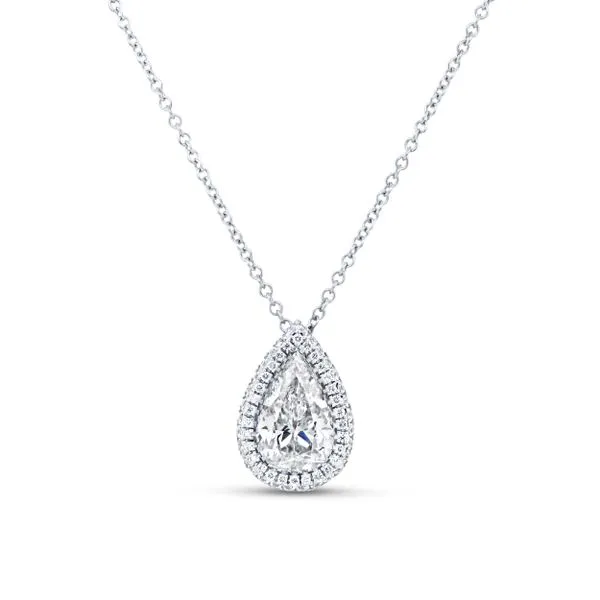 Uneek Signature Collection Halo Pear Diamond Drop Pendant Diamond Source Jewelers Greenwood Village, CO