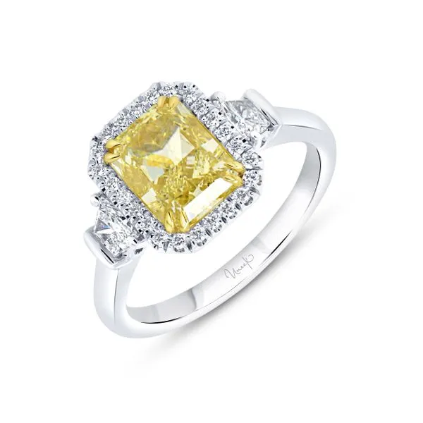 Uneek Natureal Collection Three-Stone Radiant Fancy Light Yellow Diamond Engagement Ring Mystique Jewelers Alexandria, VA