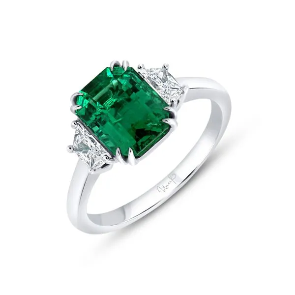 Uneek Precious Collection Three-Stone Octagon Emerald Engagement Ring Diamond Source Jewelers Greenwood Village, CO