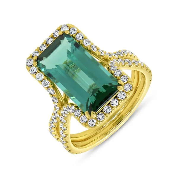 Uneek Precious Collection Halo Emerald Green Tourmaline Engagement Ring Quest Fine Jewelers Fairfax, VA