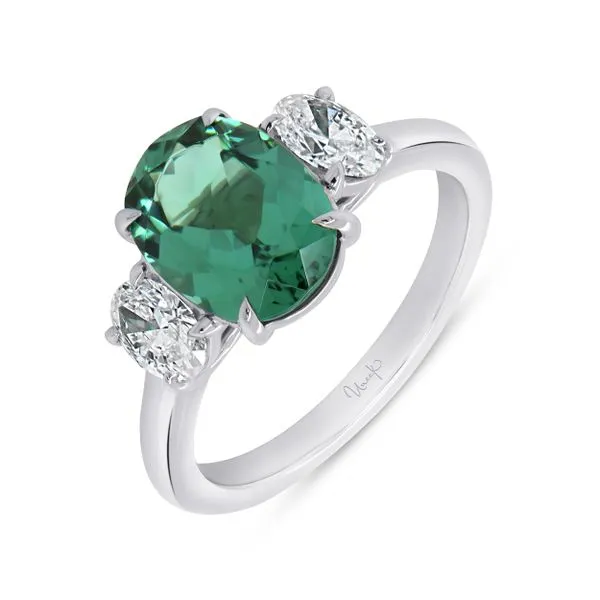 Uneek Precious Collection Three-Stone Oval Green Tourmaline Engagement Ring Mystique Jewelers Alexandria, VA