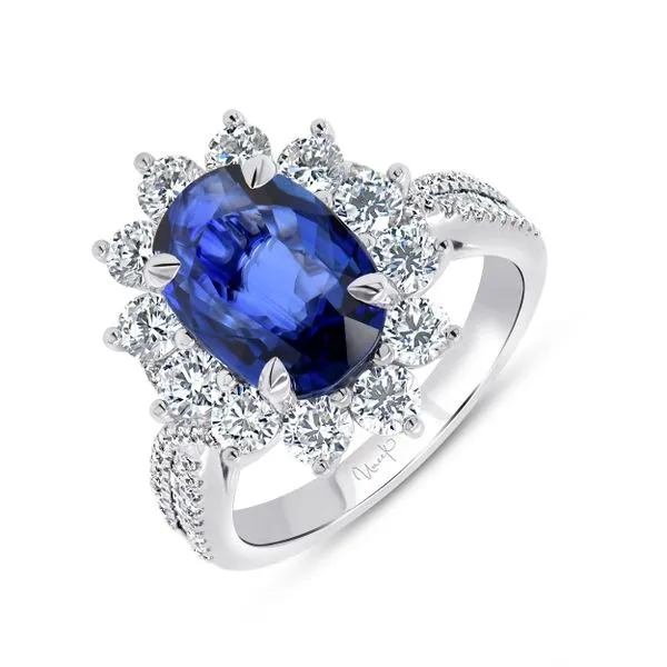 Uneek Precious Collection Halo Oval Blue Sapphire Engagement Ring Diamond Source Jewelers Greenwood Village, CO