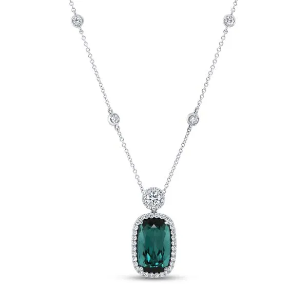 Uneek Precious Collection Cushion Cut Indicolite Tourmaline Drop Necklace Diamond Source Jewelers Greenwood Village, CO