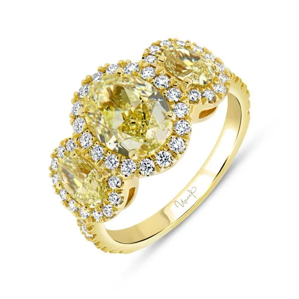 Uneek Natureal Collection 3-Stone-Halo Fancy Light Yellow Diamond Anniversary Ring Quest Fine Jewelers Fairfax, VA