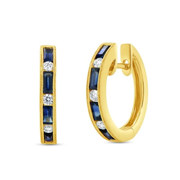 Uneek Precious Collection 1-Row Princess Blue Sapphire Huggie Earrings Quest Fine Jewelers Fairfax, VA