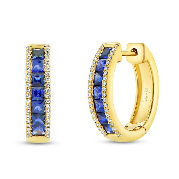 Uneek Precious Collection 3-Row Round Blue Sapphire Huggie Earrings Diamond Source Jewelers Greenwood Village, CO