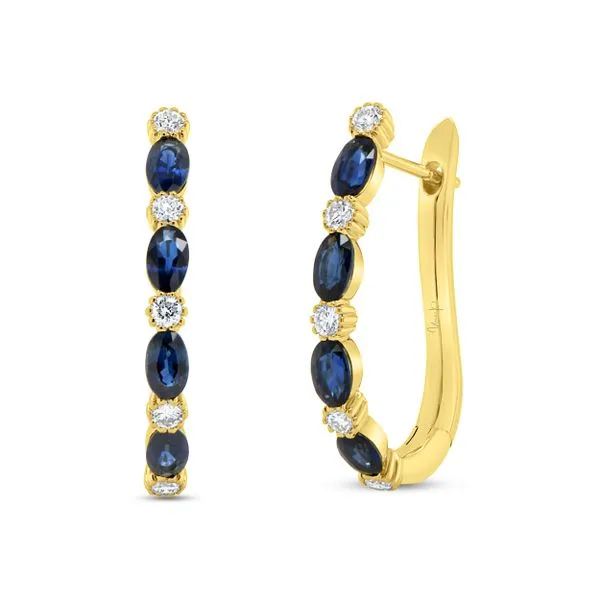 Uneek Precious Collection 1-Row Round Blue Sapphire Hoop Earrings Quest Fine Jewelers Fairfax, VA