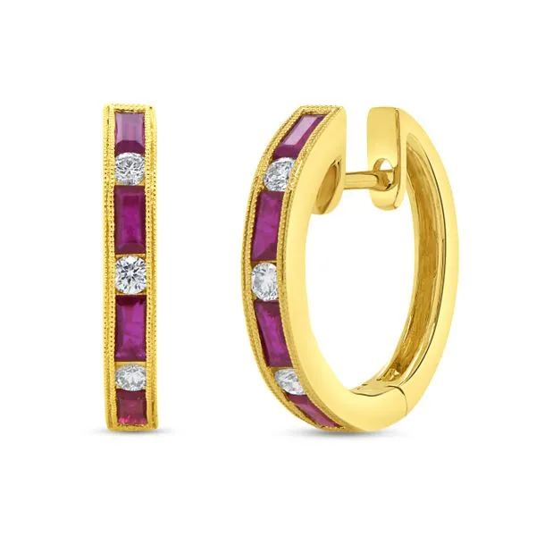 Uneek Precious Collection 1-Row Baguette Ruby Huggie Earrings Diamond Source Jewelers Greenwood Village, CO