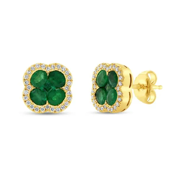 Uneek Precious Collection Floral Oval Emerald Stud Earrings Tracy Jewelers Spokane, WA